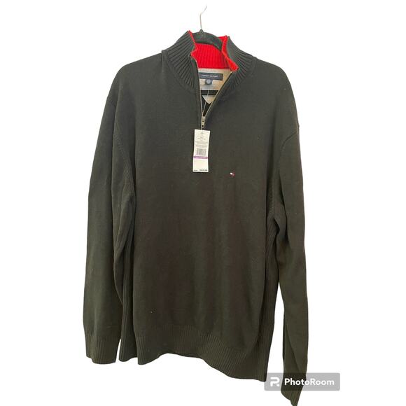 New Men's Tommy Hilfiger 100% Cotton Half Zip Pull Over Navy Blue Sweater XXL - Picture 2 of 8